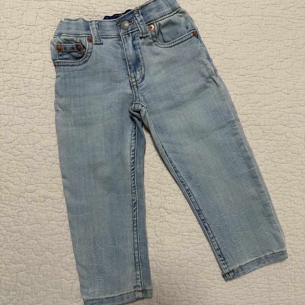Levi's Blue Straight Fit Jeans with Distressed Details